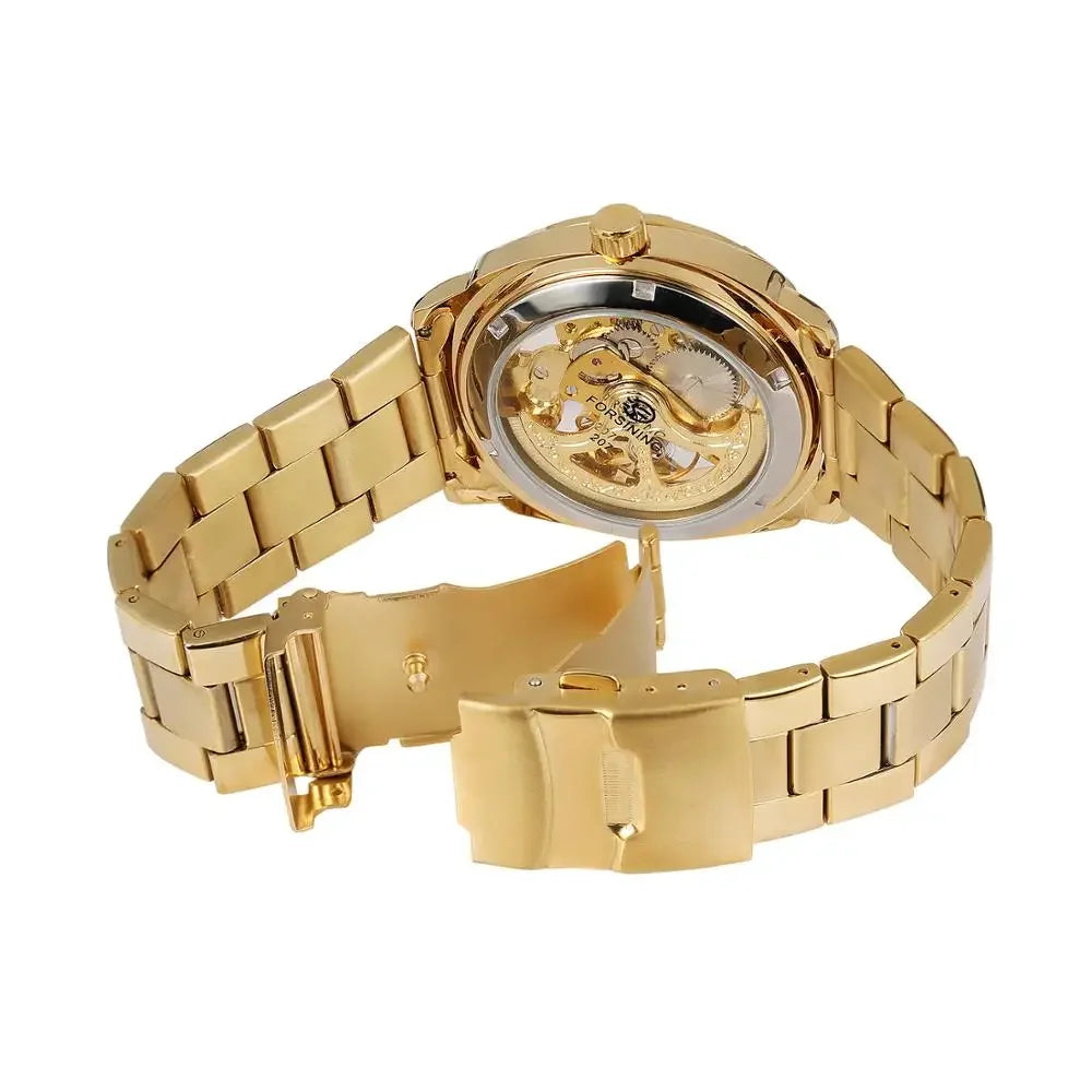Full Golden Skeleton Automatic Watch - Retro Luxury Mechanical with Luminous Hands