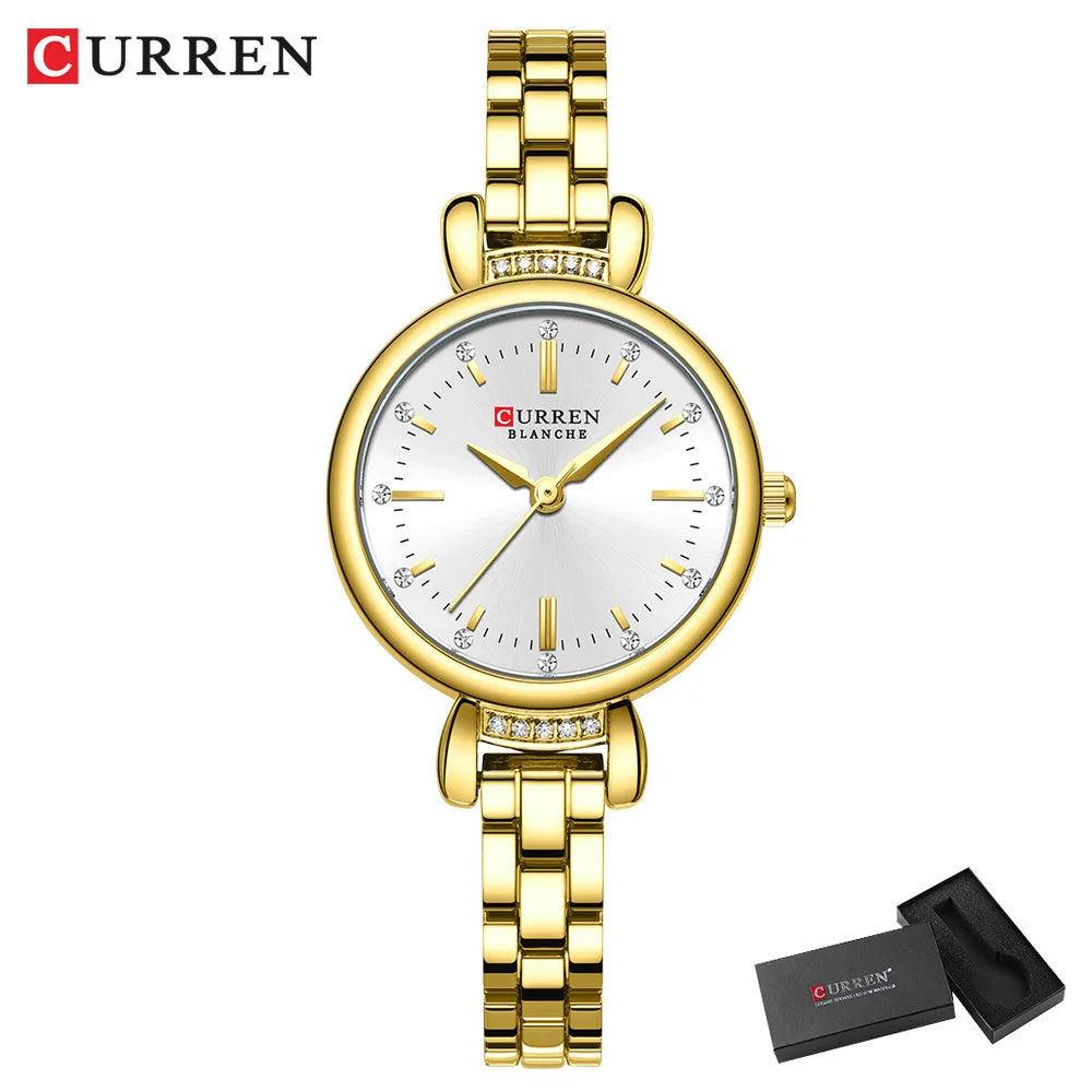 CURREN-Elegant Dress Watch for Women, Luxurious and Exquisite, 28mm Dial with Shinning Rhinestone, Quartz Wristwatch, New