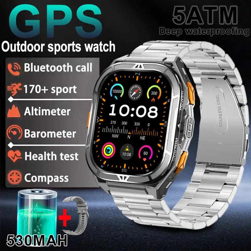 2025 New Dual Frequency GPS Smart Watch Men 1.96-inch HD AMOLED Screen Compass Bluetooth Call 5ATM Waterproof Sports Smart Watch