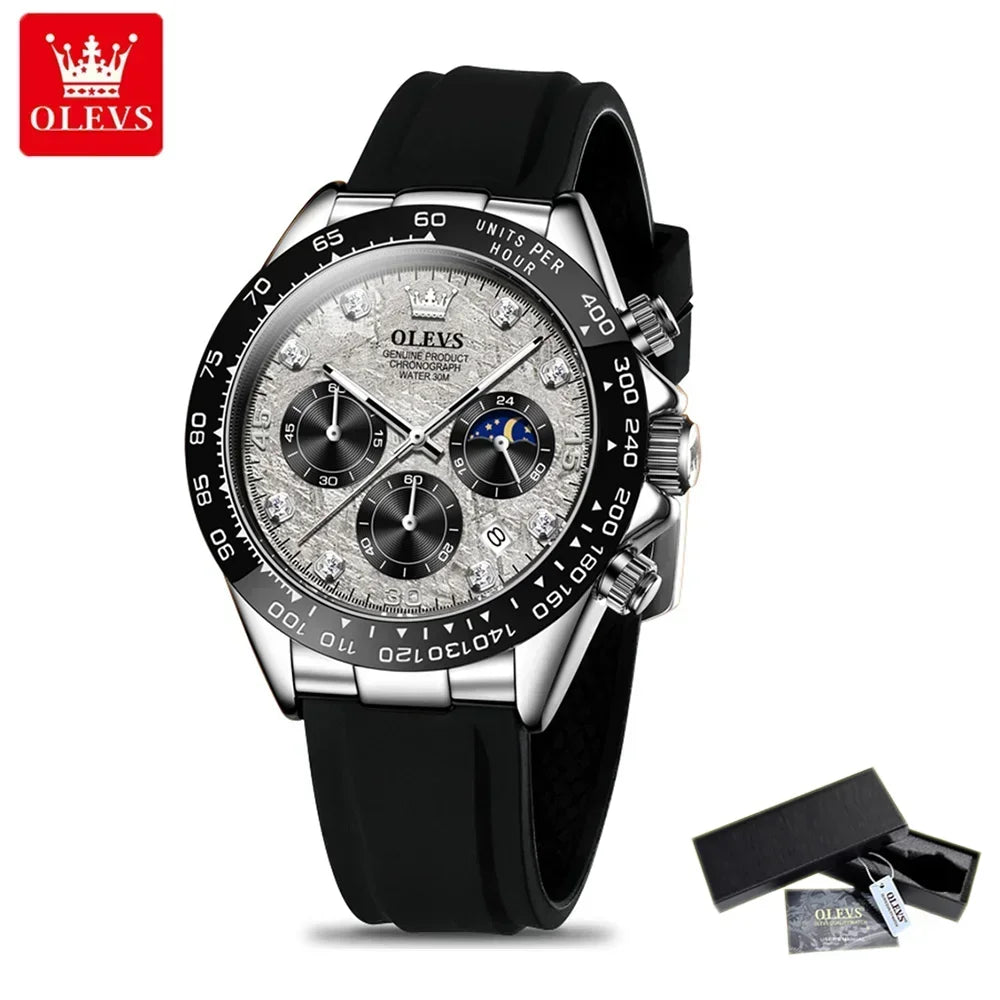 OLEVS Luxury Men's Watches Moon Phase Chronograph Man Watch Original Quartz Wrist Watch Waterproof Luminous Watch for Men Clock