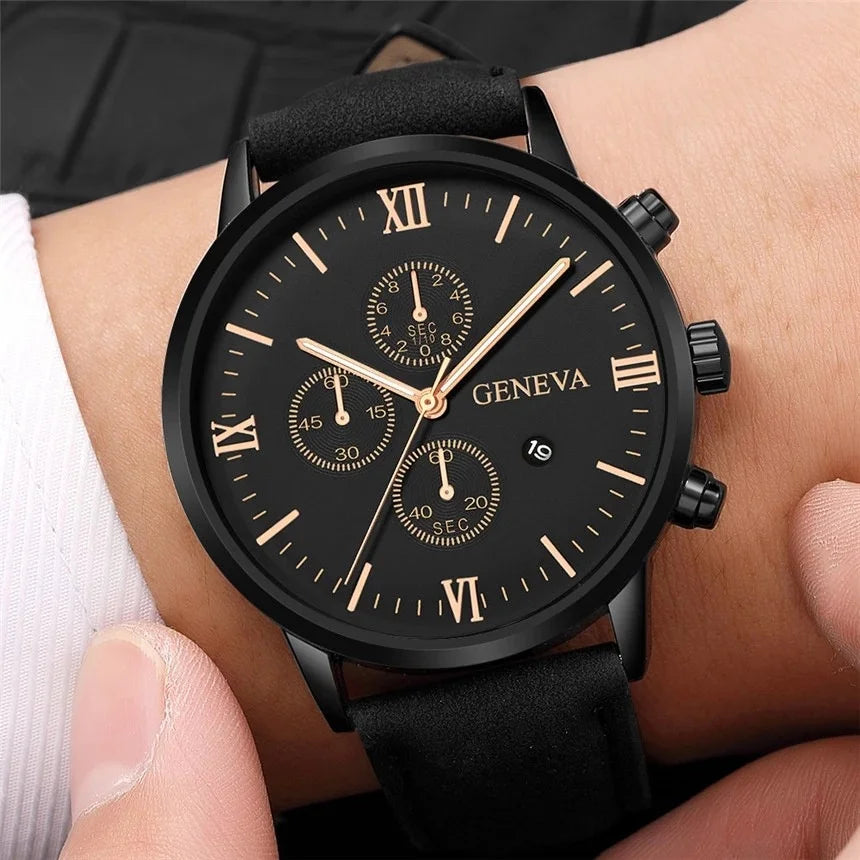 Everyday Classic - Men's Casual Leather Band Quartz Watch with Calendar