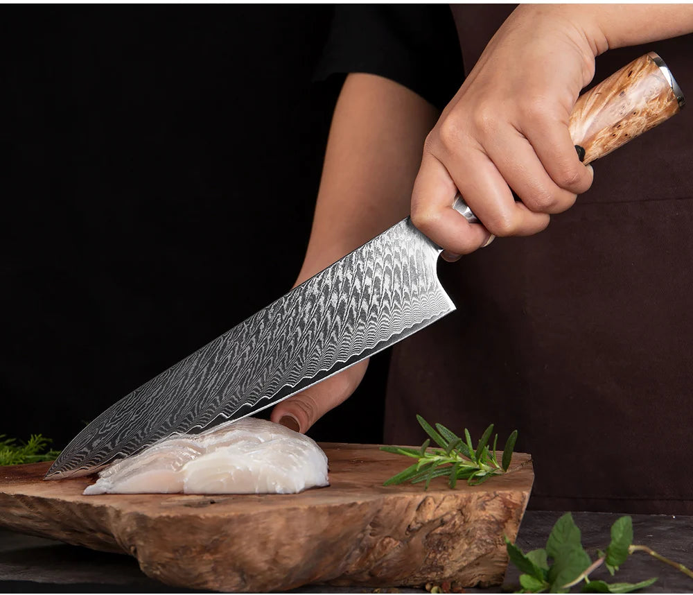 Damascus Steel Kitchen Knives 1-9PC Set XITUO Japanese chef knife Cleaver Bread Knife Resin and wooden Ergonomics handle Sharp