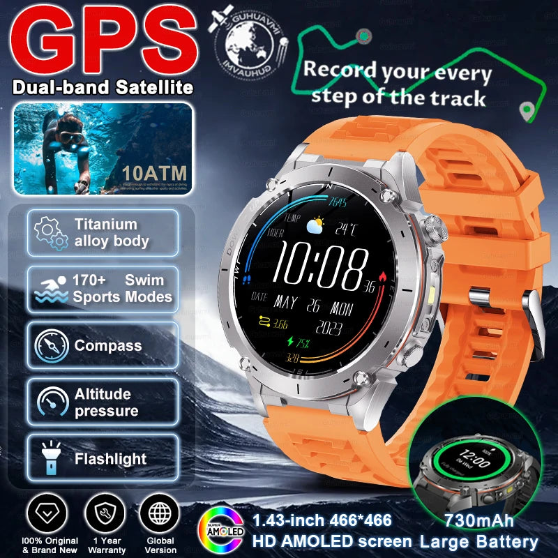 For HUAWEI GPS Smart Watch 10ATM Waterproof Built-in Dual-Band GNSS BT Call Compass  MIL-STD 810H Grade Military Smartwatch 2025