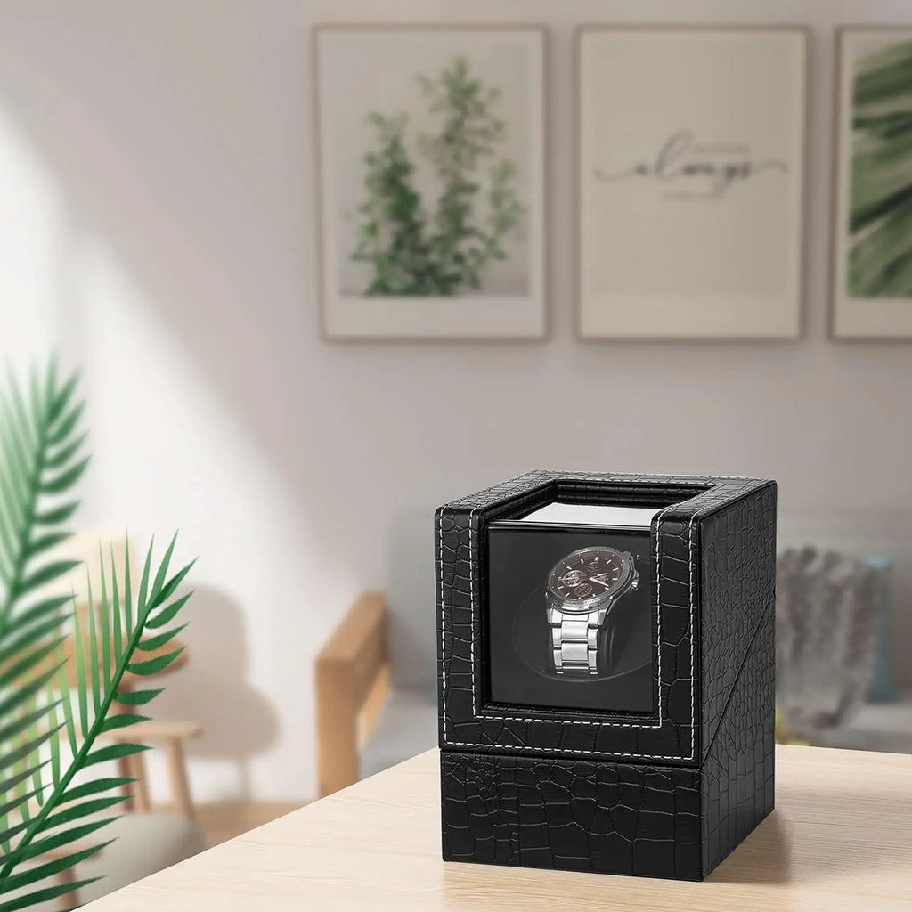 Premium Automatic Watch Winder - Black Leather with Japanese Silent Motor