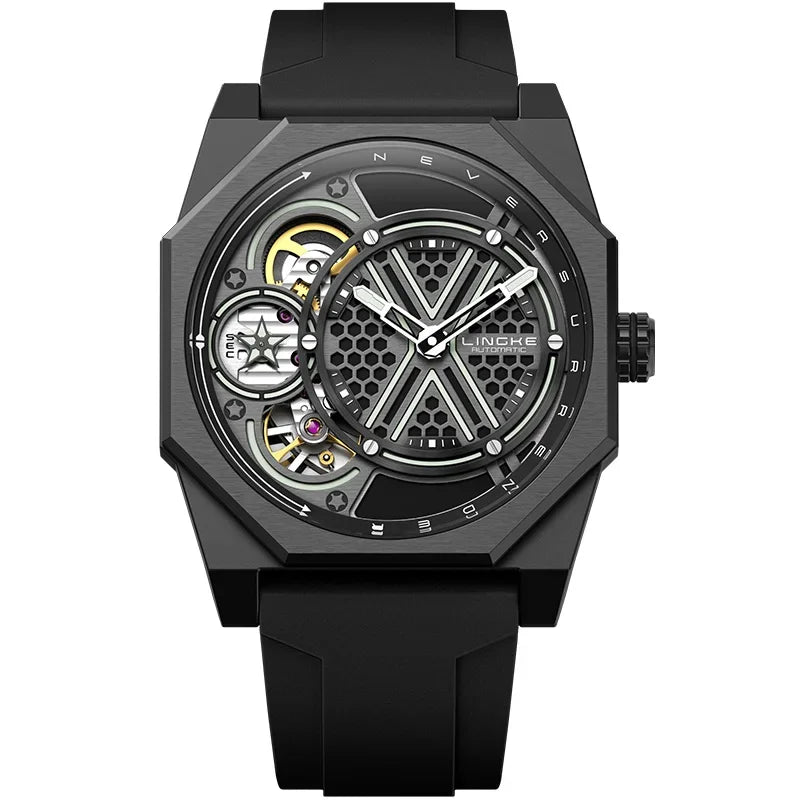 Skeleton Automatic Mechanical Watch Black Silicone Strap Men Clock Male Orologio Man Sliver Steampunk Hombre Relogio Masculino