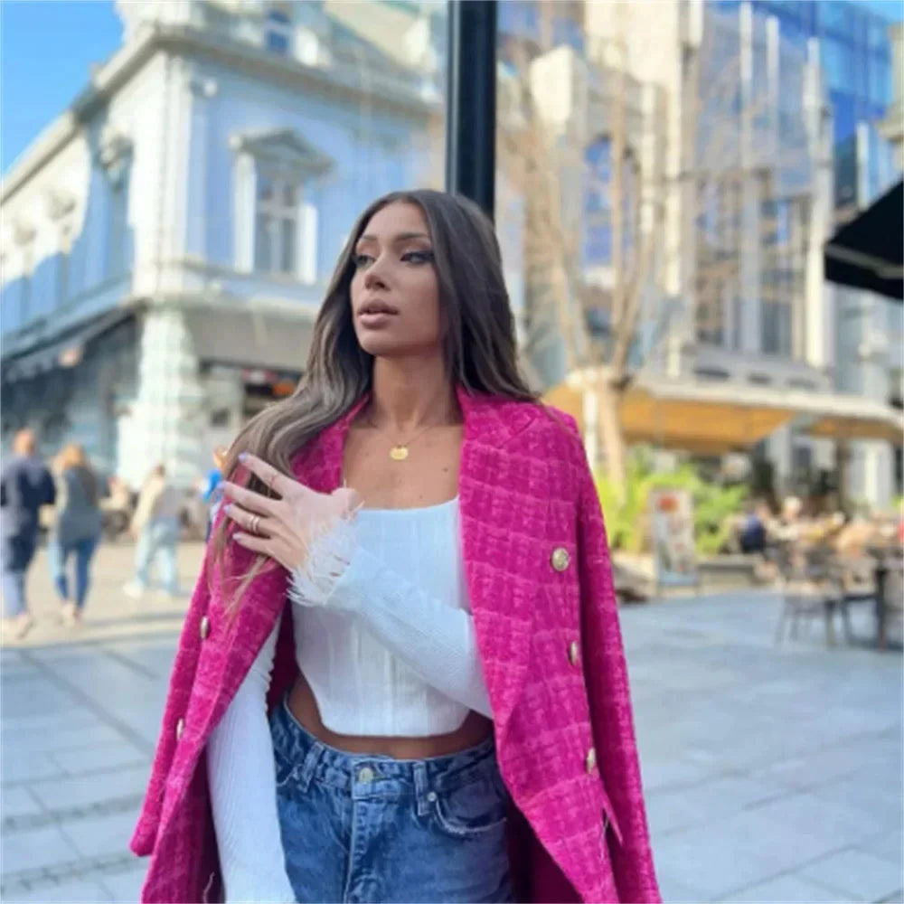 2024 Autumn New Women's Clothing Style Fashionable Versatile Texture Double breasted Mid length Suit Coat