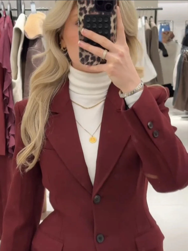 Long Waist Cinched Suit Coat Jacket V-Neck Commuter Minimalist Slim Fit Elegant Women Overcoat Top Professional Formal Spring