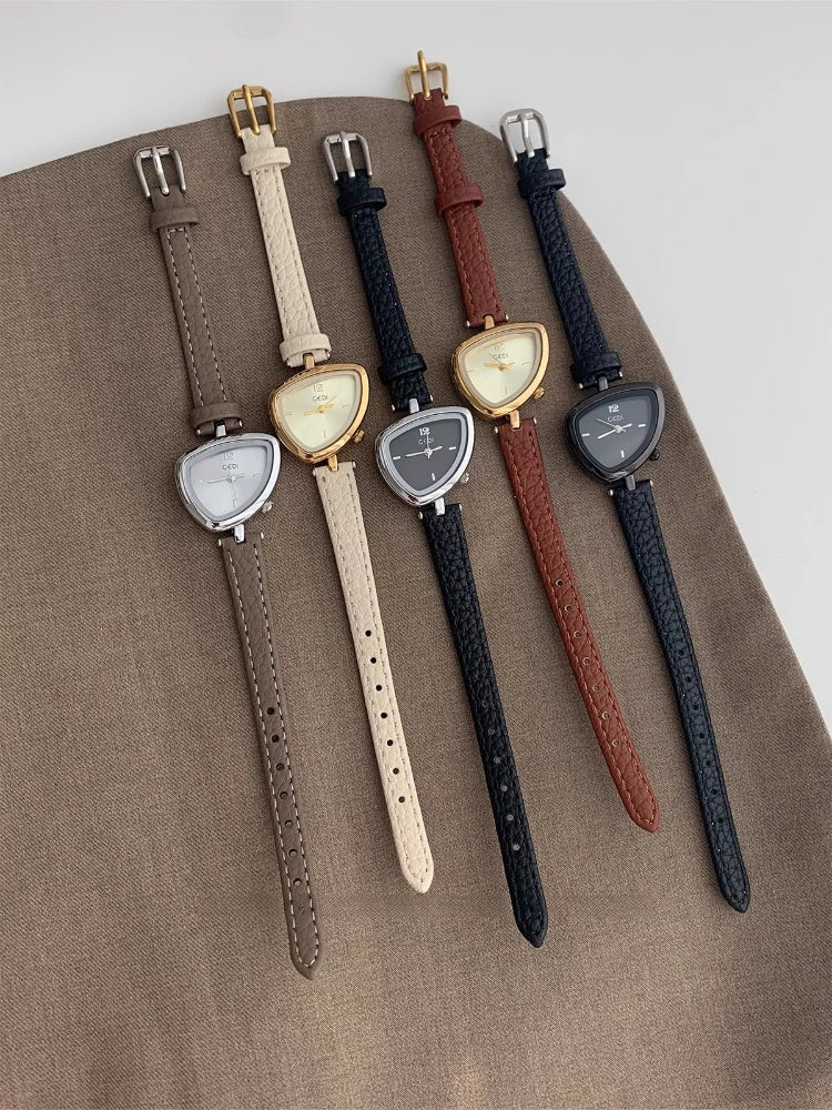 Women Quartz Watch Simple Gold Triangle Clock Stylish Waterproof Leather Delicate Personality Ladies Watch Luxury Reloj Mujer