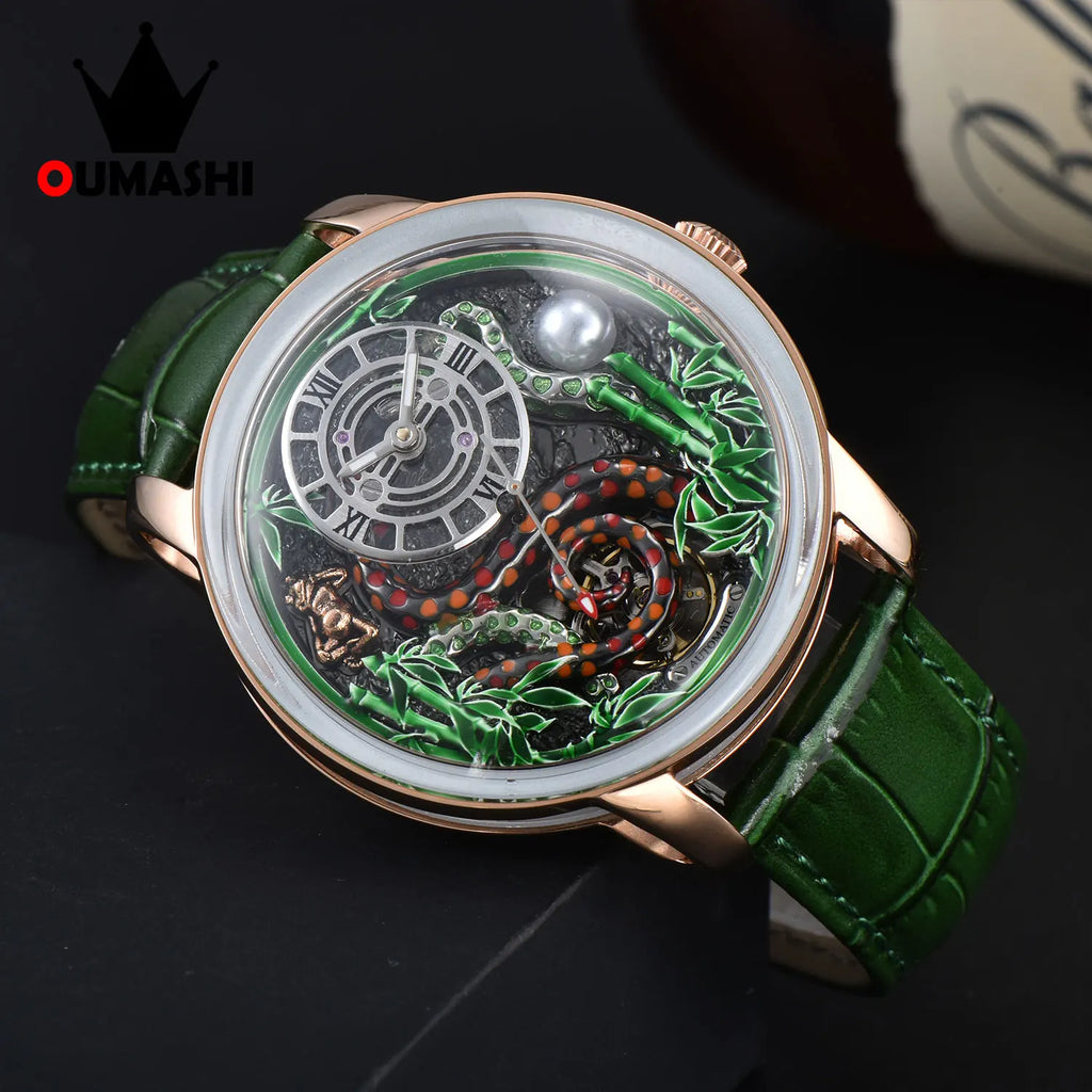 OUMASHI-46mm Tourbillon Watch Luxury Fashion casual personality trend Waterproof Snake Year mechanical men's watch
