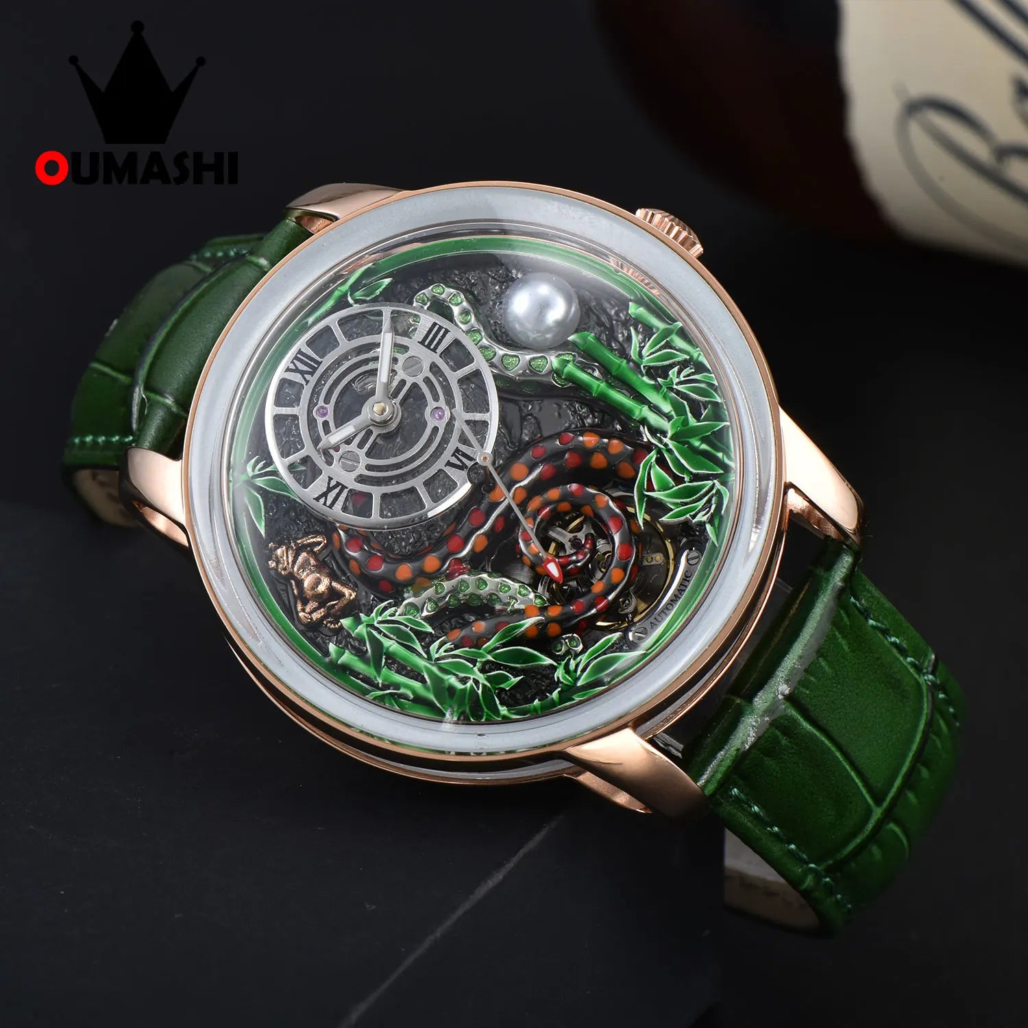 OUMASHI-46mm Tourbillon Watch Luxury Fashion casual personality trend Waterproof Snake Year mechanical men's watch