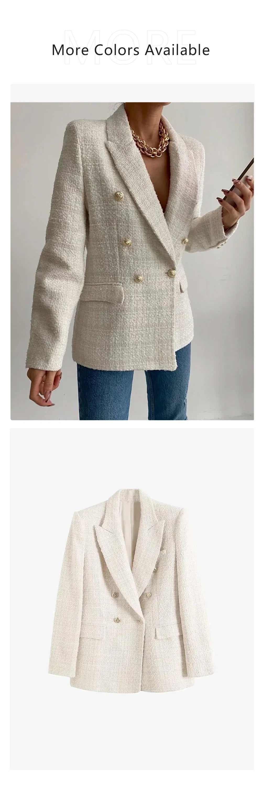 2024 Autumn New Women's Clothing Style Fashionable Versatile Texture Double breasted Mid length Suit Coat