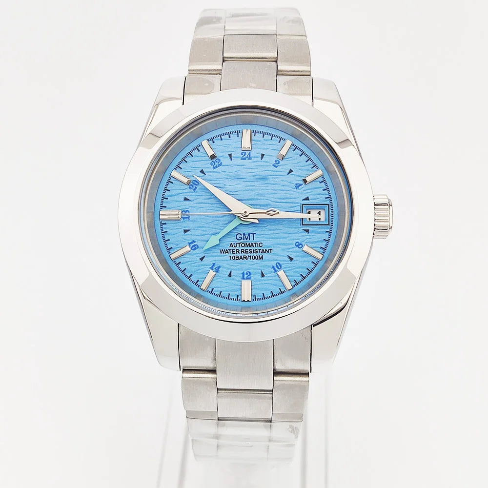 NH34 GMT Watch Automatic Mechanical Dual Time-zone Waterproof Luminous Indexes Sapphire crystal Customizable Watches for Men
