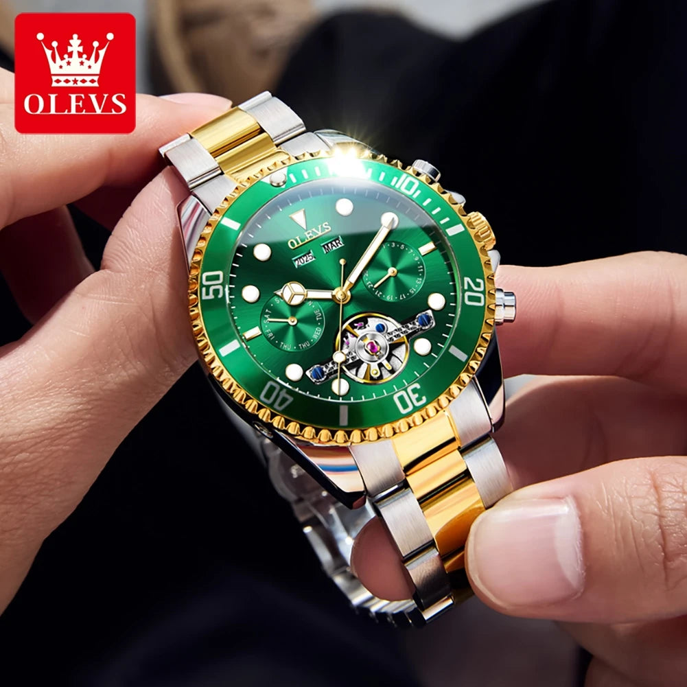 OLEVS 6605 Mens Watch Luxury Original Automatic Mechanical Watch Waterproof Luminous  PerpetualCalendar Day-Date Watch With Box
