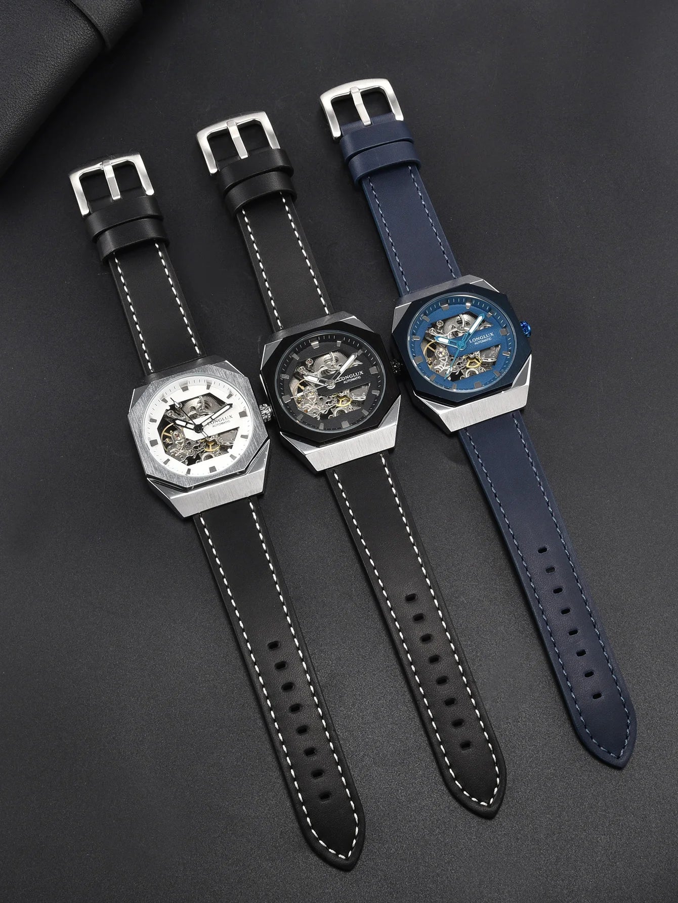 Men automatic watch skeleton waterproof mechanical watches sport outdoors fashion leather mens watch gift For your choice