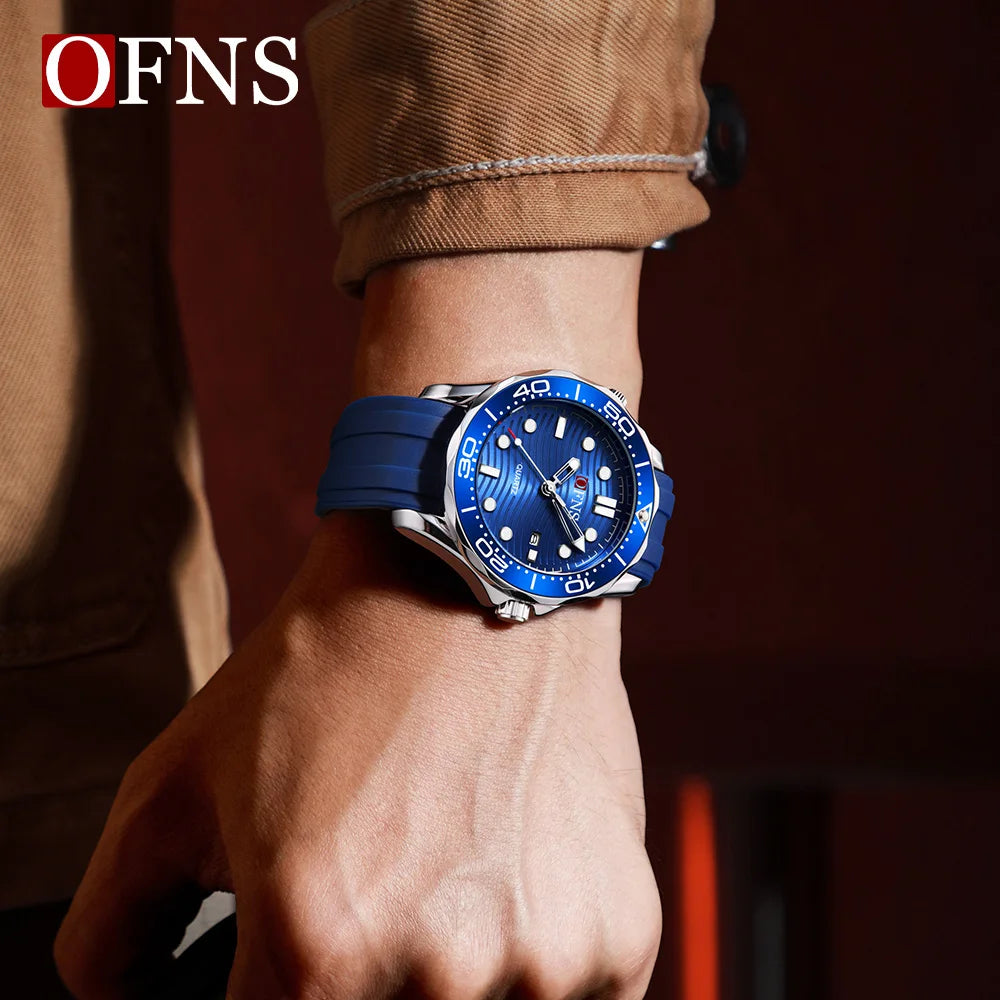 OFNS 7102 Fashion Trendy Men's Watch with Rotating bezel Sports Waterproof Night Light Calendar Men's Quartz Watch