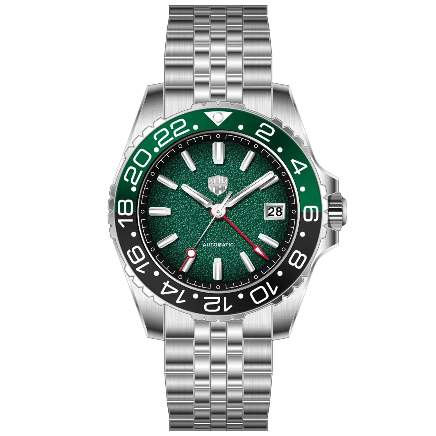 2025 New GMT Men's Watches RollsTimi Automatic Watch For Man NH34 Mechanical Wristwatches AR Sapphire Mirror Luminous Waterproof