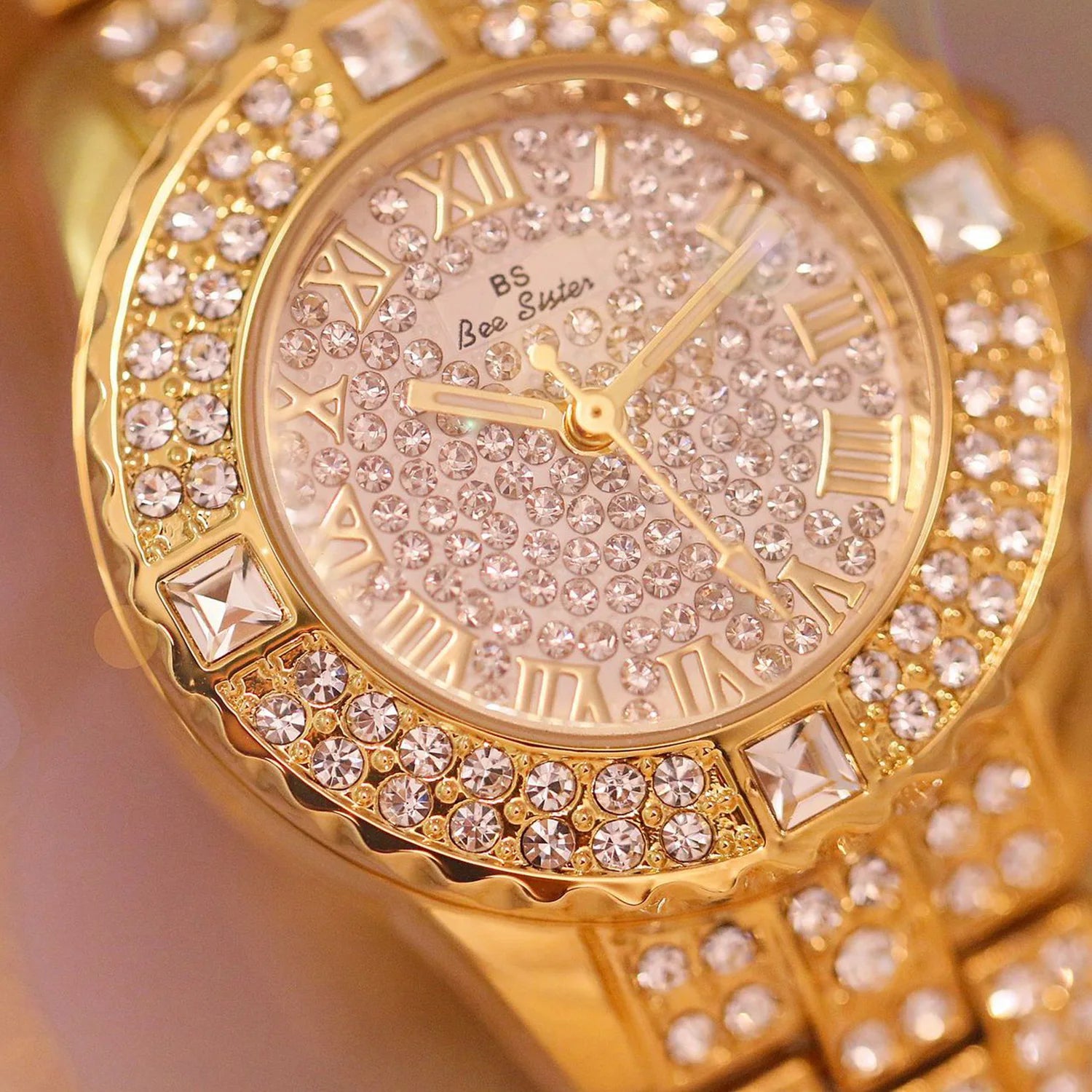 Luxury Diamond Watches For Women Fashion Dress Gold Women's Wristwatch Rhinestone Quartz Ladies Golden Stainless Steel Watch New