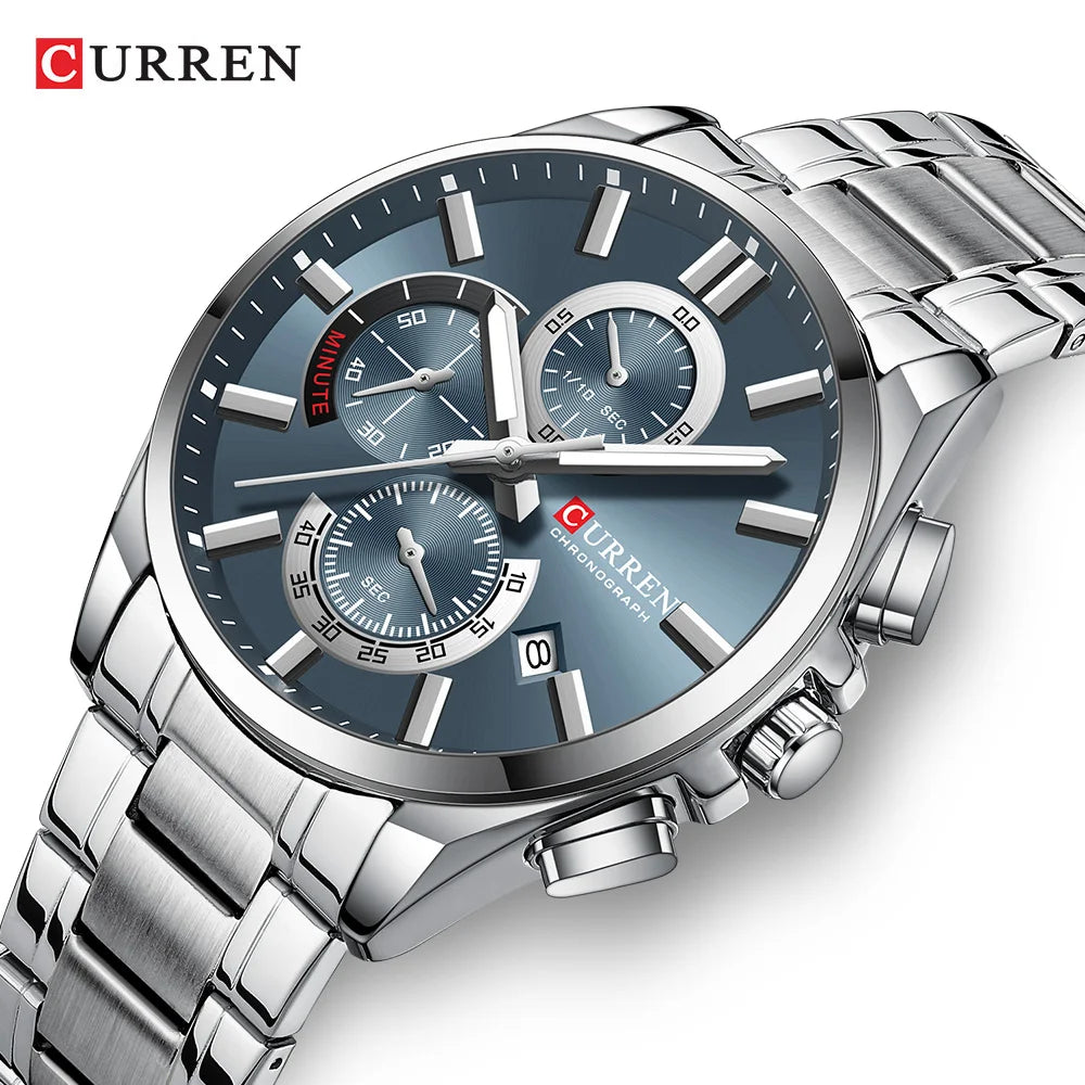 CURREN Men's Luxury Chronograph Watch - Moon Phase Waterproof Stainless Steel
