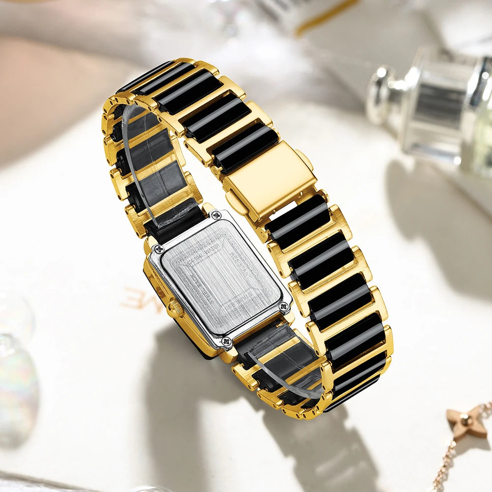 His & Hers Ceramic Watch Set - Square Fashion Couple's Matching Timepieces