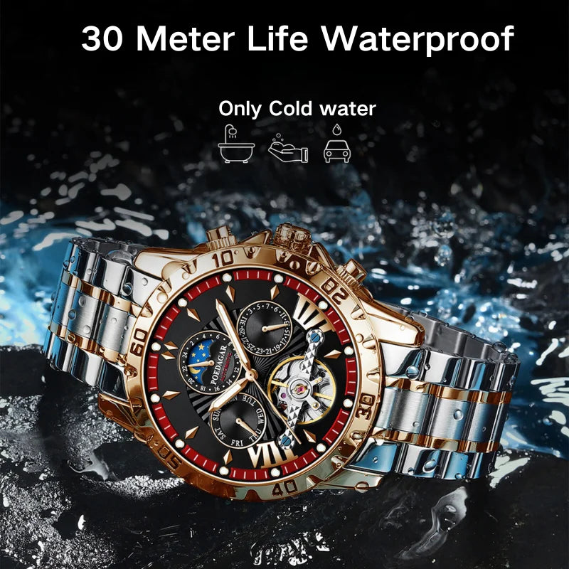 Men's Fully Automatic Mechanical Watch Tourbillon Series 43mm Dial with Day Date Sapphire Mirror Waterproof 30 Meters