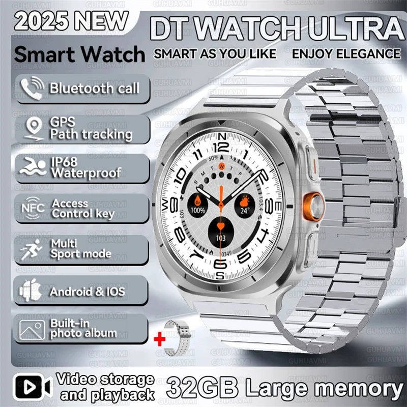 2025 New DT Watch UItra 7 32Gb Large memory AMOLED MP4 Video NFC Men Women HD Bluetooth Call Compass Fitness GPS Tracker Watch