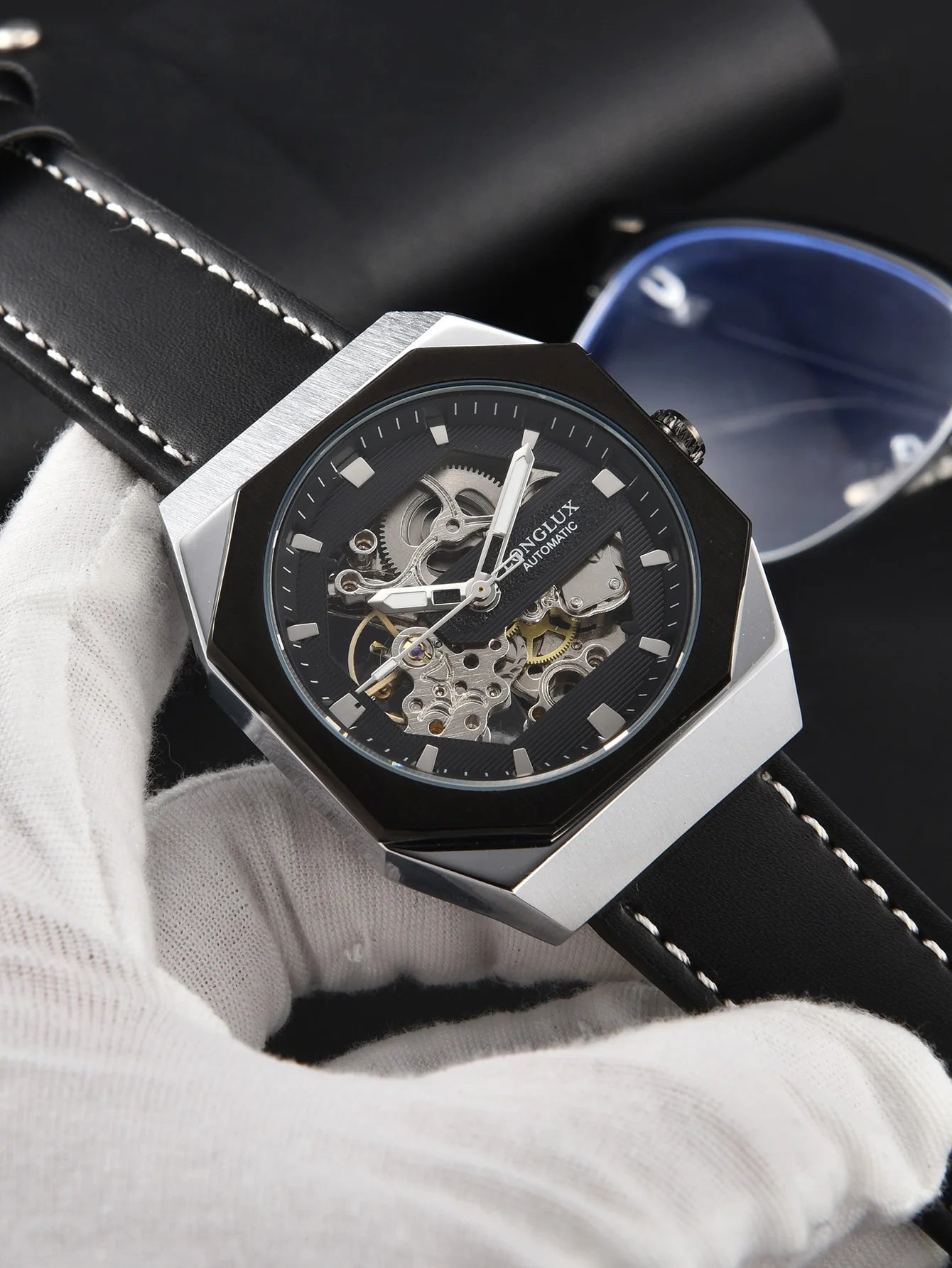 Men automatic watch skeleton waterproof mechanical watches sport outdoors fashion leather mens watch gift For your choice