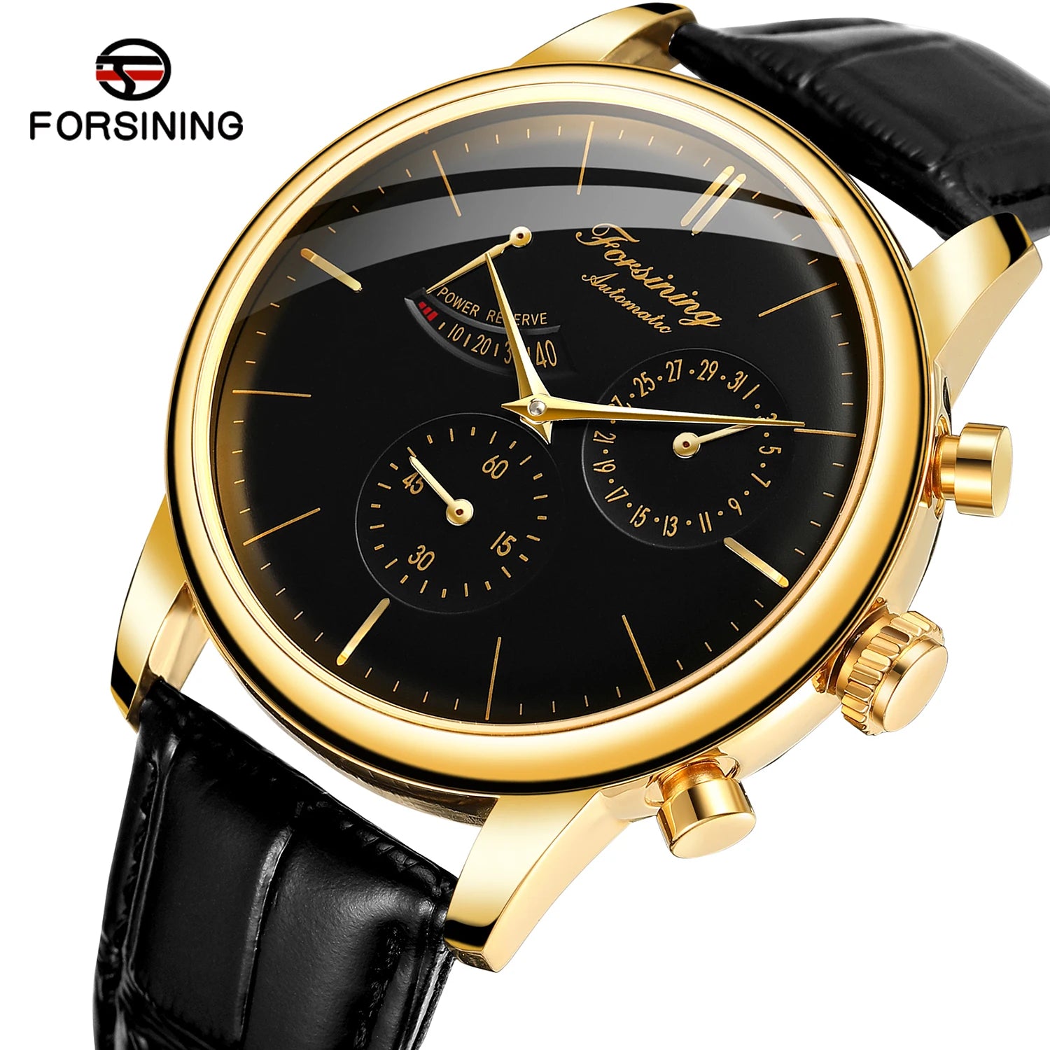 Power Reserve Date Automatic Watch - Elegant Leather Strap