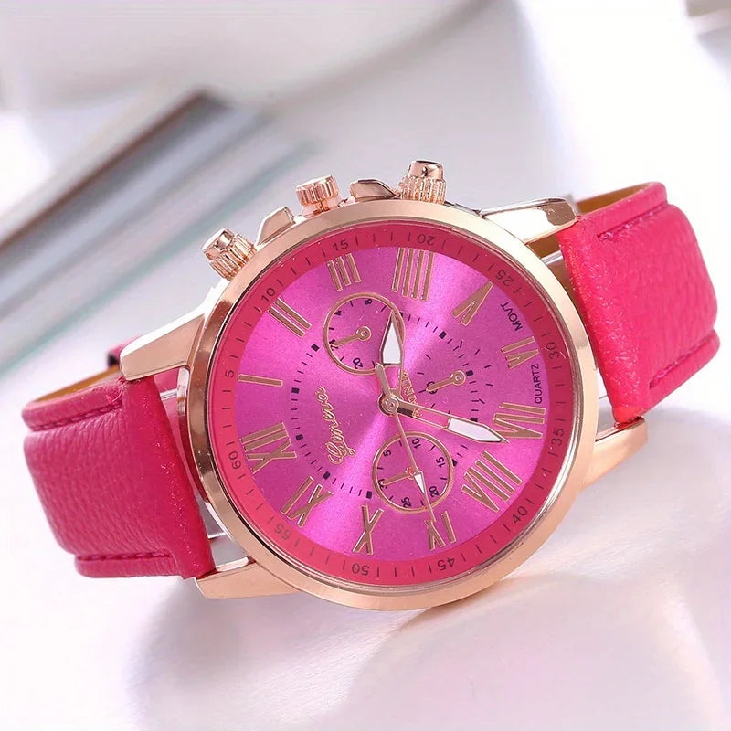 Elegant Women's Quartz Watch with Roman Numerals and Pointer