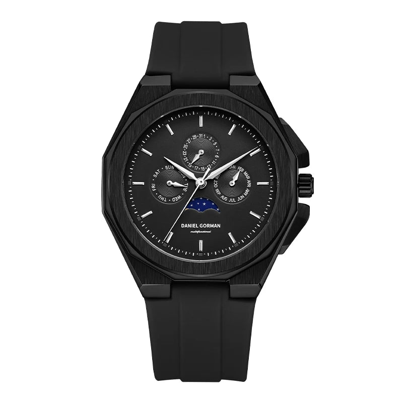 Sporty Men Wristwatch Chronograph Watch Function 3 Eyes Luminous hands Stainless Steel Case Soft Silicone Strap Reloj