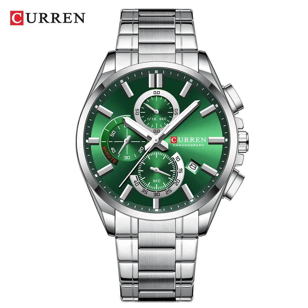 CURREN Men's Luxury Chronograph Watch - Moon Phase Waterproof Stainless Steel