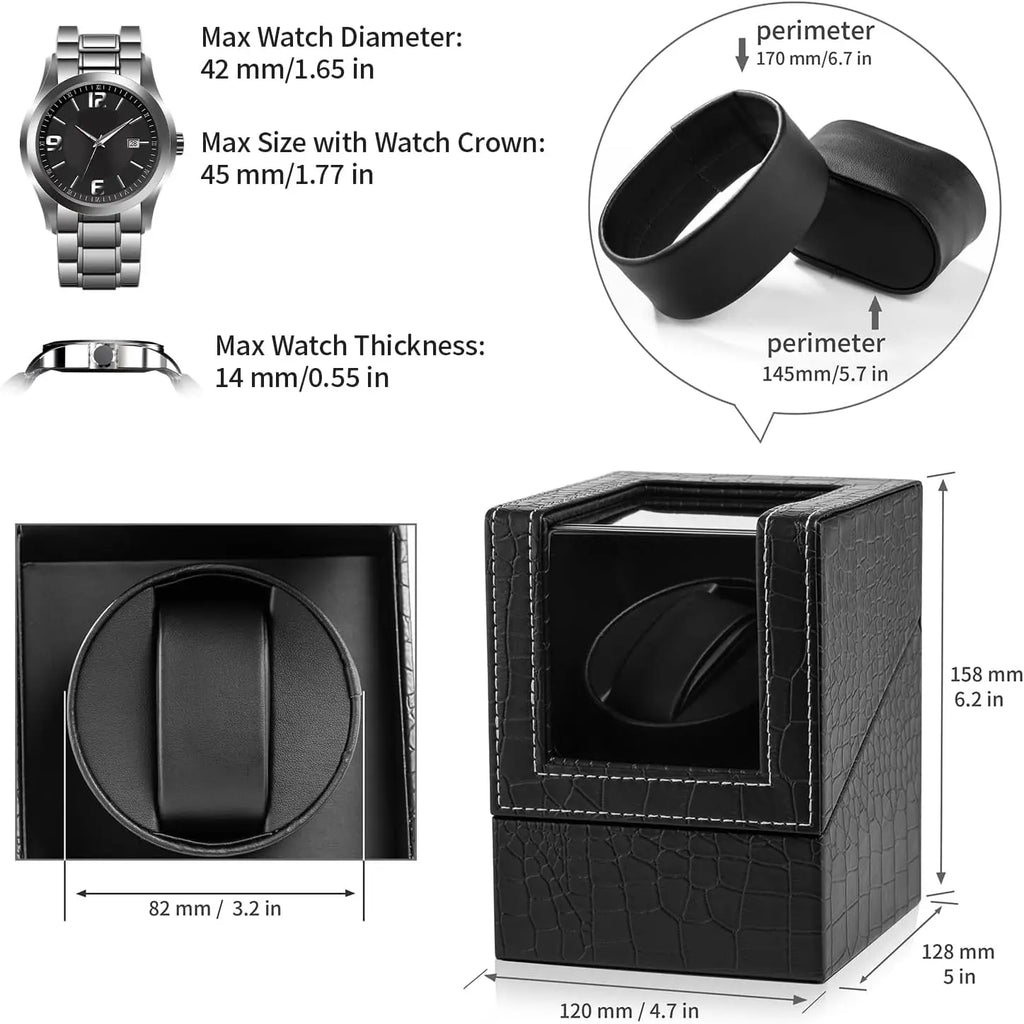 Premium Automatic Watch Winder - Black Leather with Japanese Silent Motor
