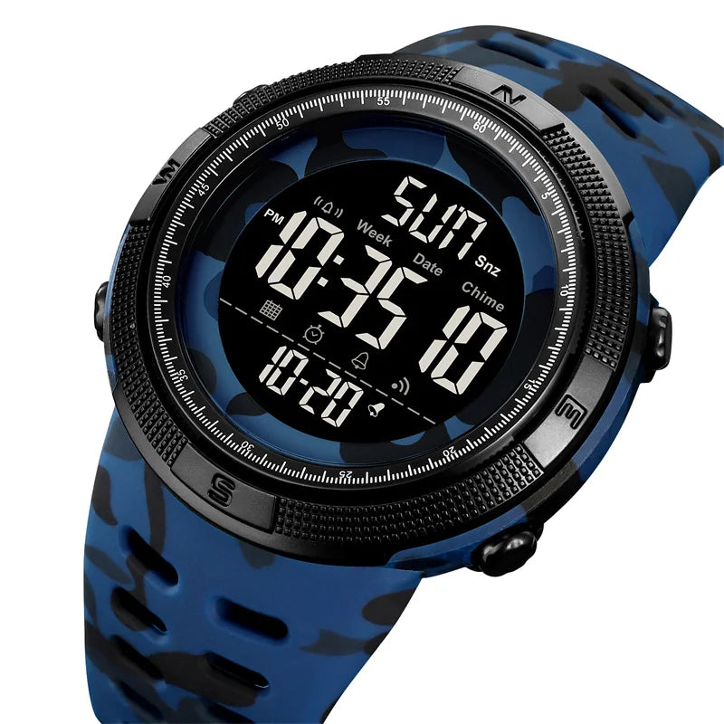 Skmei Dual Time Zone Mens Military Sports Watch 12/24 Hour Format Fashion TPU Band Big Size Dial Led Swimming Digital Wristwatch