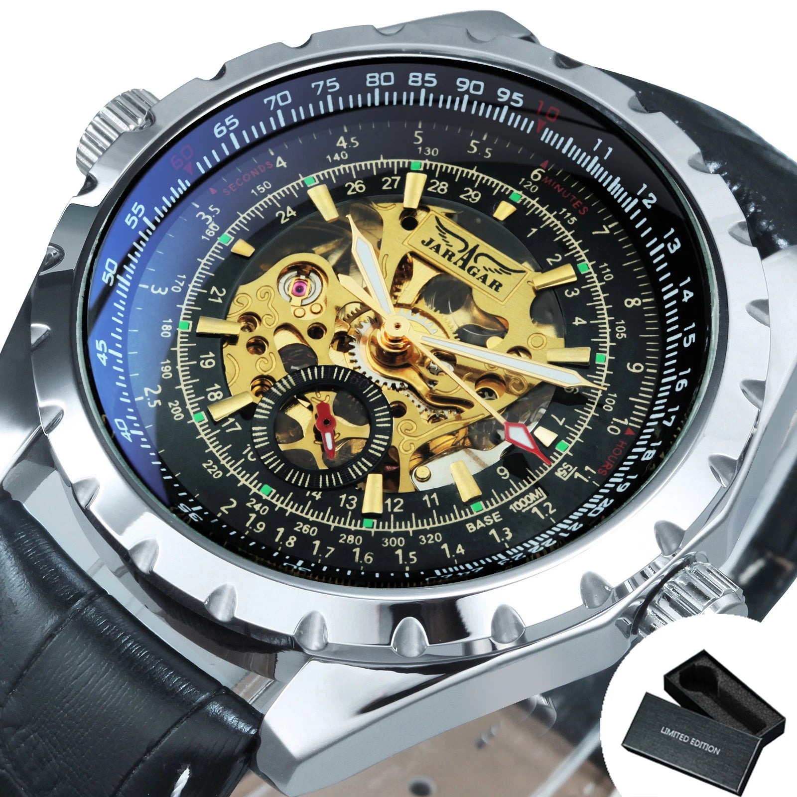 JARAGAR Military Steampunk Skeleton Automatic Mechanical Watch