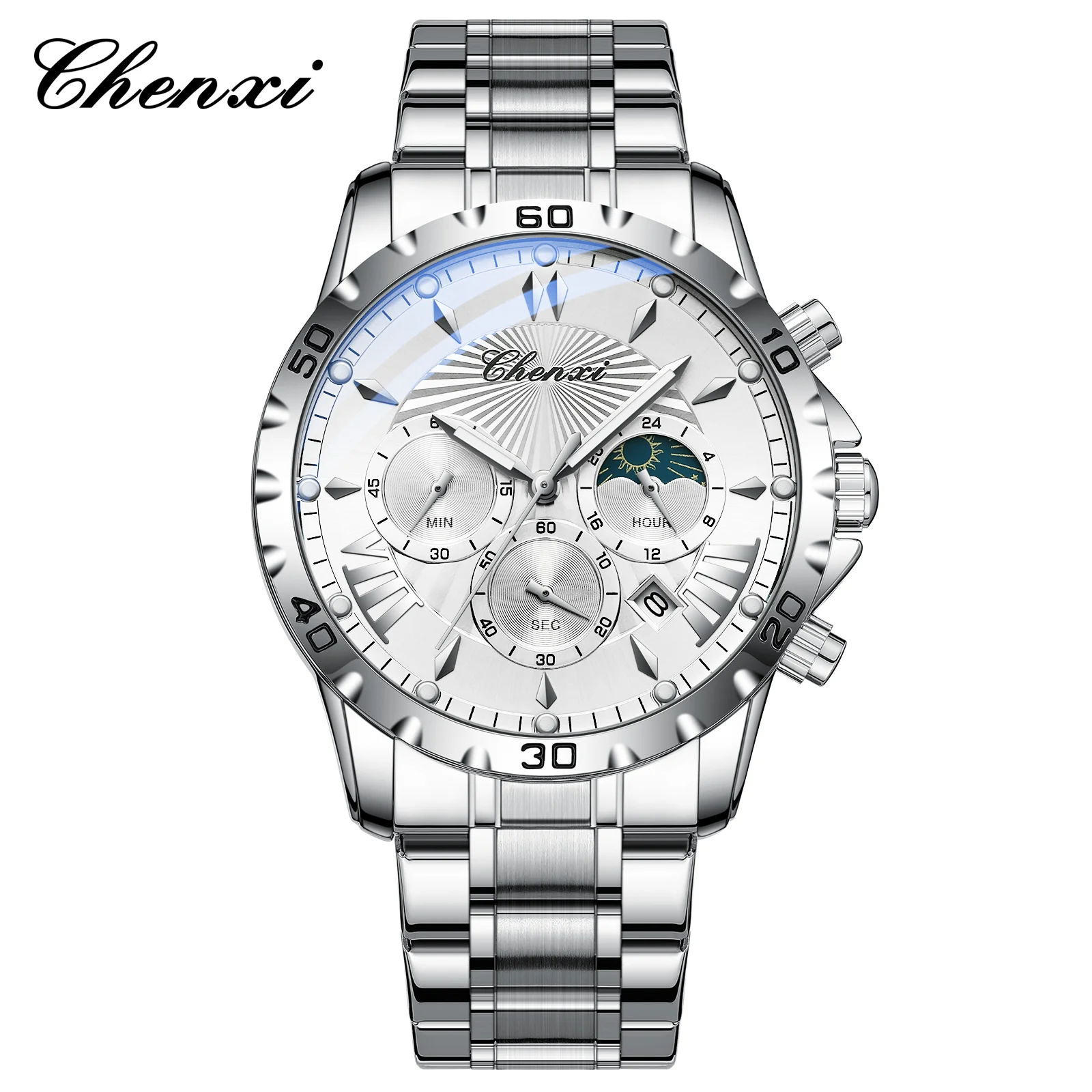 Multi-Function Chronograph Watch - Luminous Waterproof Steel Strap Quartz