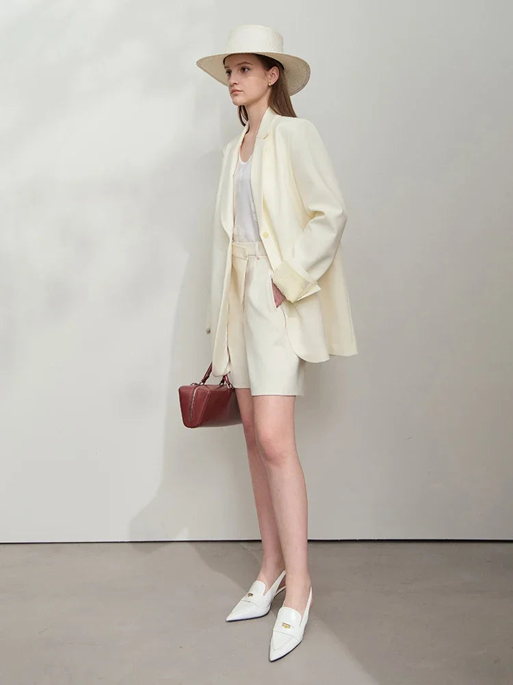 AMII Minimalist Women's Blazer Jacket Shorts 2025 Spring New Fashion Trun Down Collar Mid Length Jacket Basic Shorts 12541161
