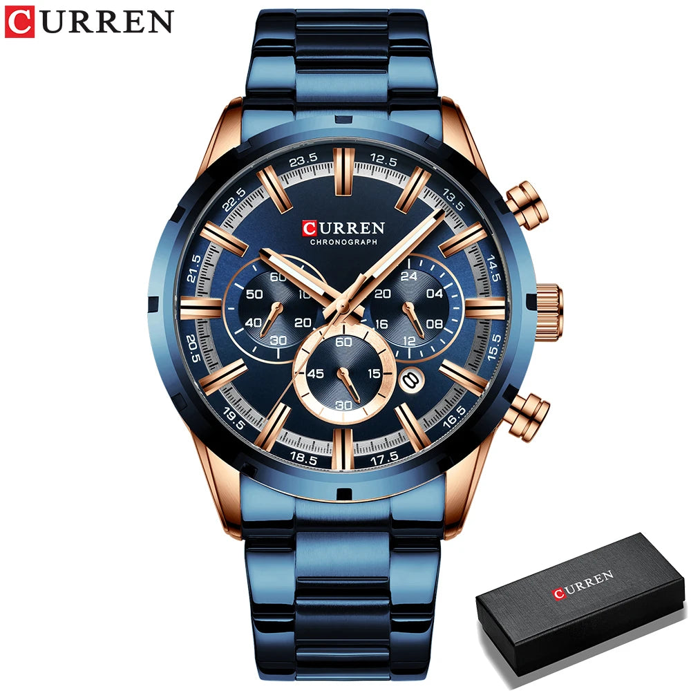 CURREN Men's Blue Dial Watch - Waterproof Stainless Steel Luxury Business Timepiece