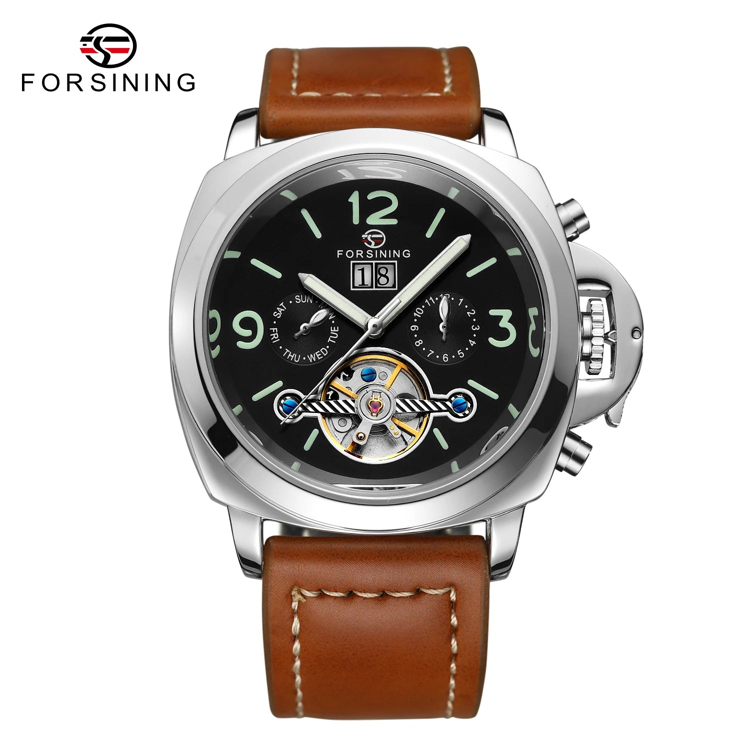 FORSINING Classic Men's Luxury Tourbillon Automatic Watch - Fashion Sport Luminous Retro Leather Wristwatch