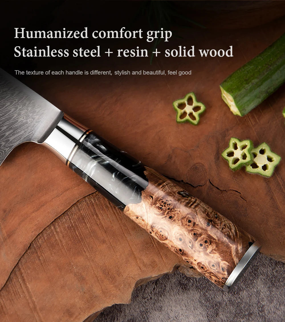 Damascus Steel Kitchen Knives 1-9PC Set XITUO Japanese chef knife Cleaver Bread Knife Resin and wooden Ergonomics handle Sharp