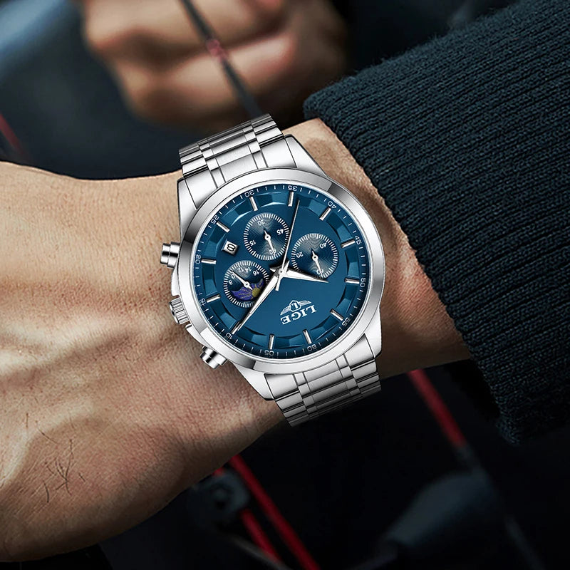 LIGE Prestige 2025 - Modern Luxury Steel Chronograph Watch