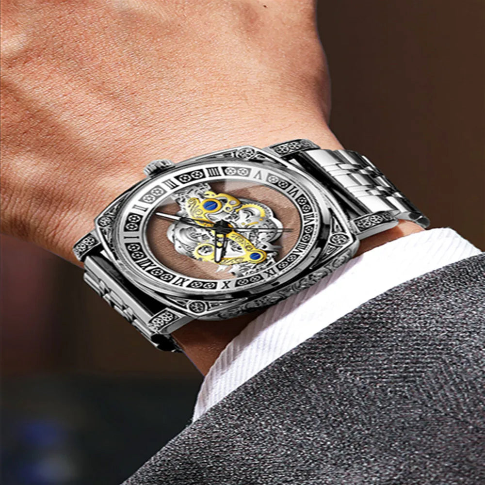 BINBOND Top Brand New 432 Tourbillon Men's Fully Automatic Luminous Hollow Watch Fashion Sports Non Mechanical Watch 2025
