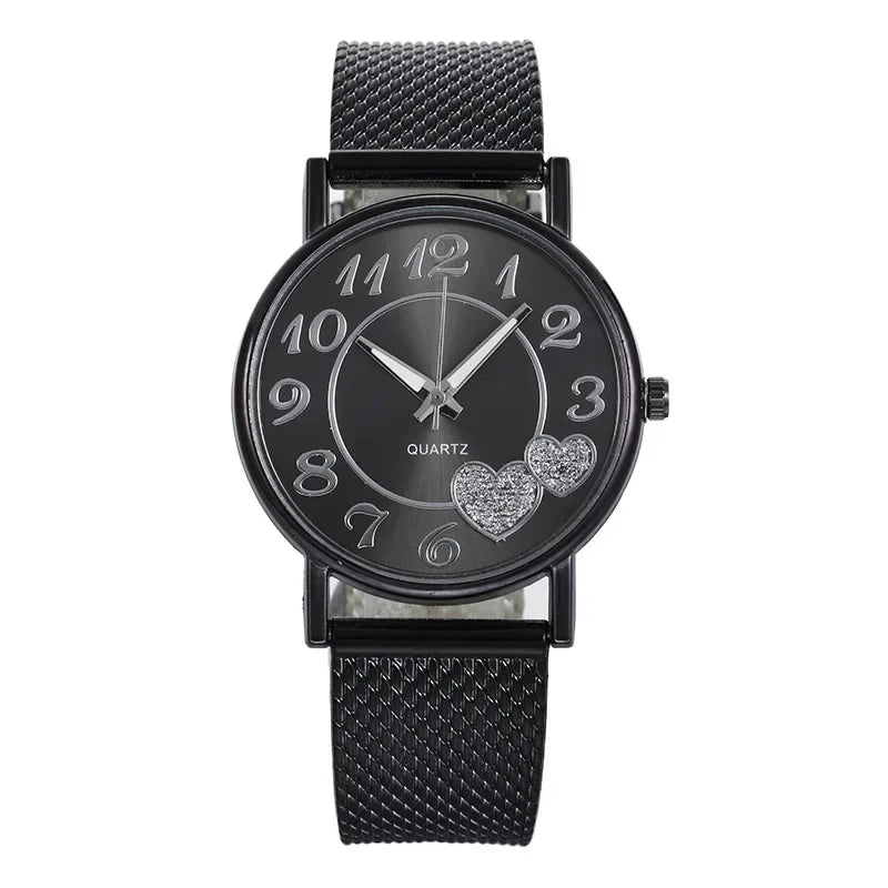 Luxury Heart Wrist Watches for Women Fashion Quartz Watch Steel Strap Band Dial Women Wathes Casual Lady Watch Relogio Feminino