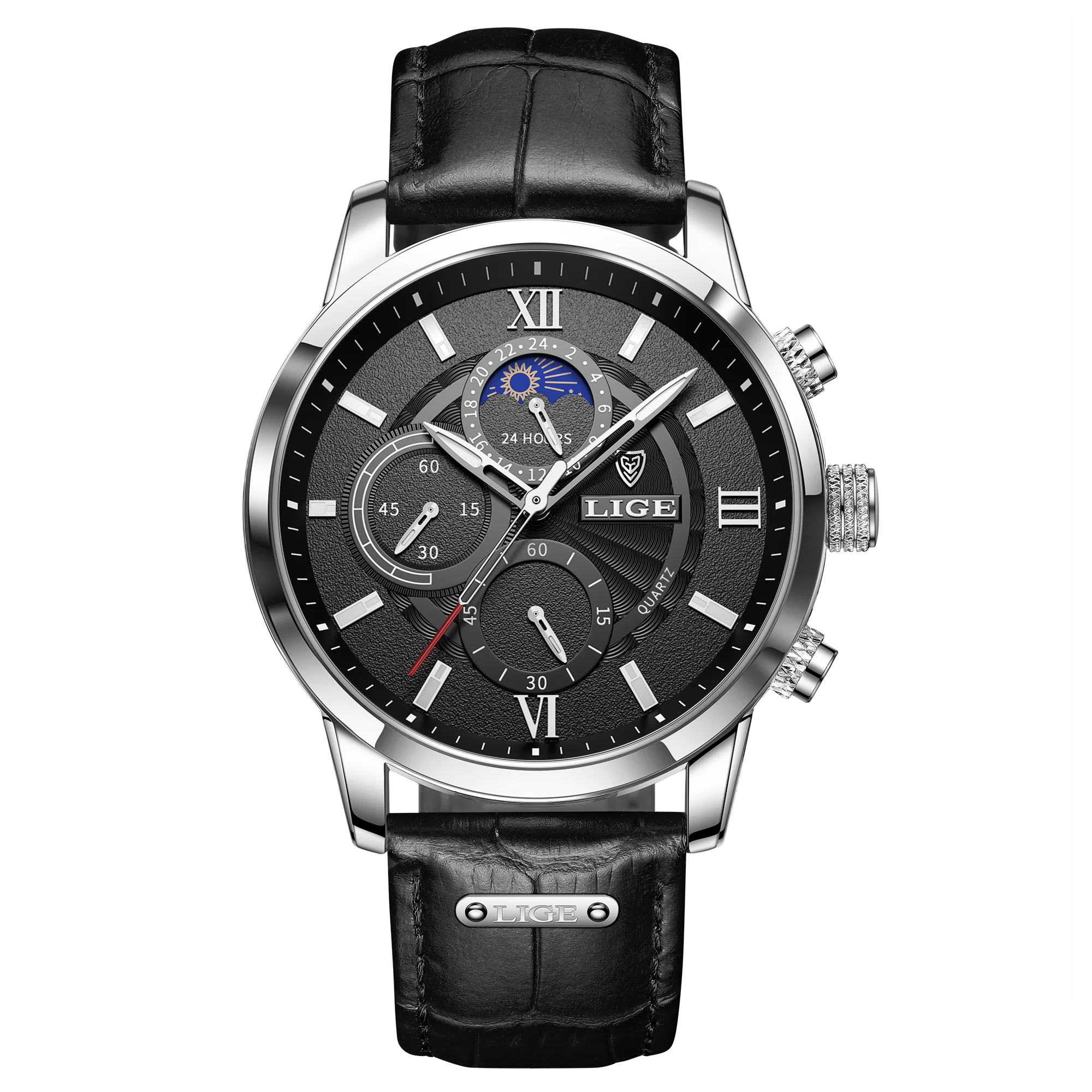 LIGE Cognac Elite 2025 - Premium Brown Leather Waterproof Sport Watch