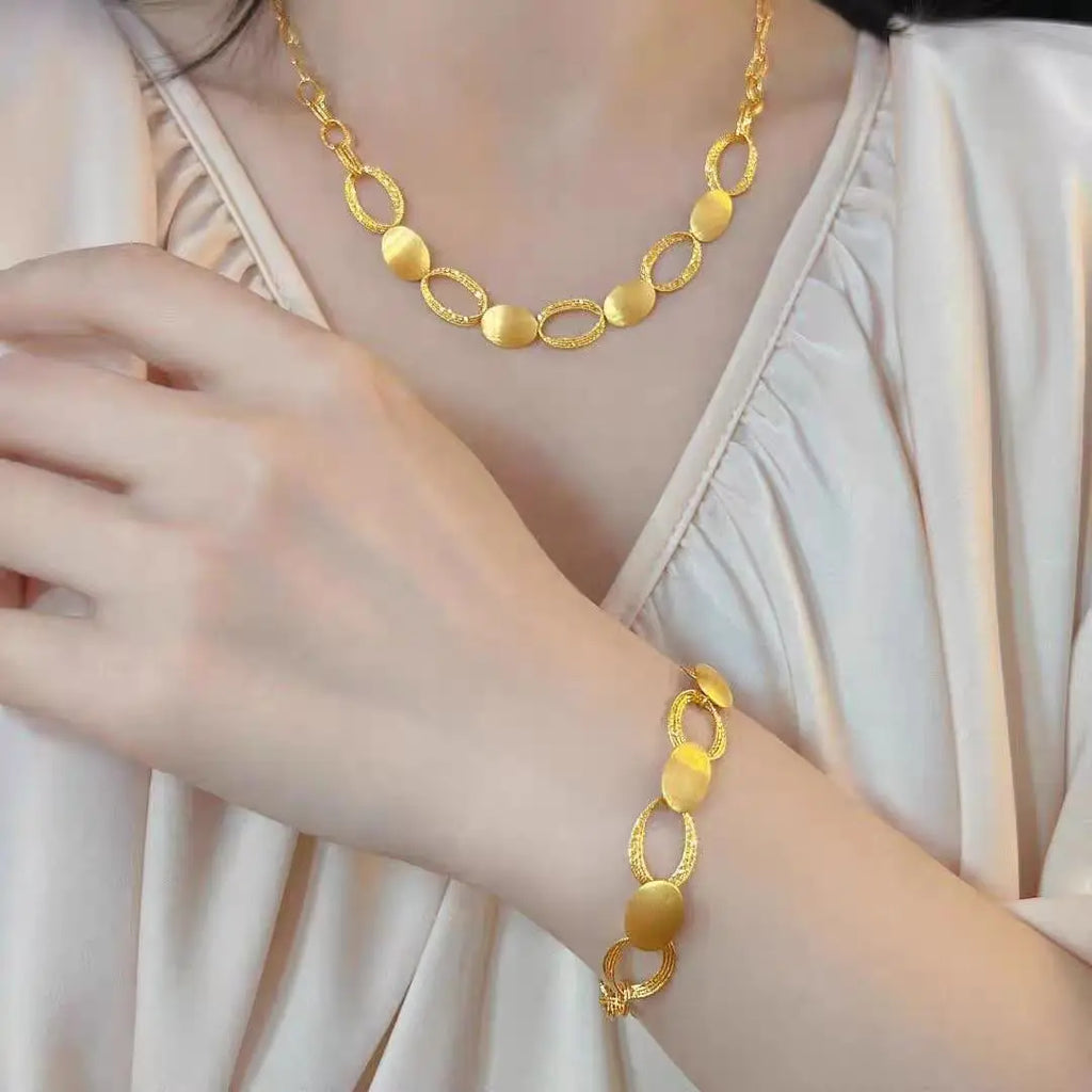 24K Gold Fashion Joker Brushed Circle Link Bracelet