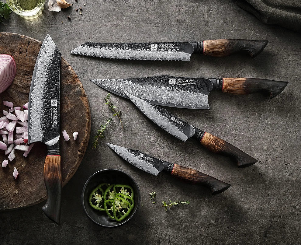XINZUO 1-5PCS Damascus Steel Kitchen Knife 10Cr15CoMov Steel Core Chopping Vegetables And Fruits Household Kitchen Knife