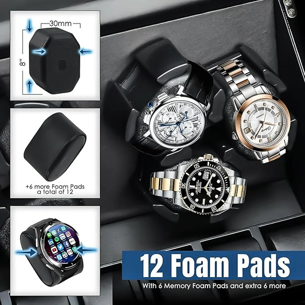 Automatic Watch Winder for 6 Watches with Quiet Motor Usb Led PU Leather Mechanical Watch Box Variable Speed for Watchmaker