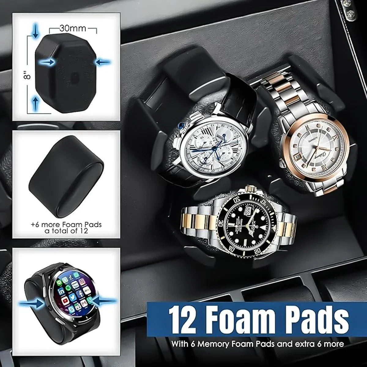 Automatic Watch Winder for 6 Watches with Quiet Motor Usb Led PU Leather Mechanical Watch Box Variable Speed for Watchmaker