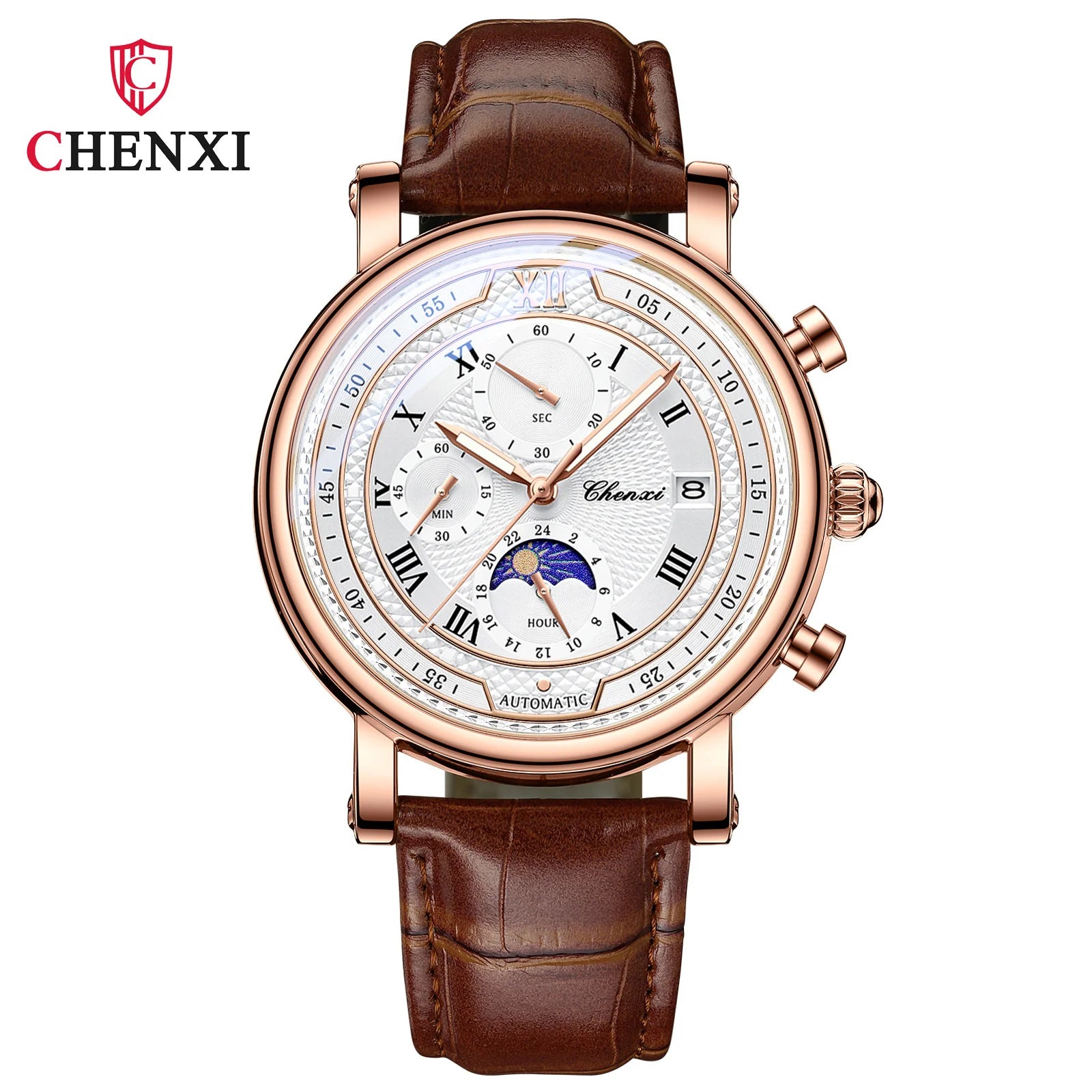 Lunar Executive - Men's Leather Chronograph Watch with Moon Phase