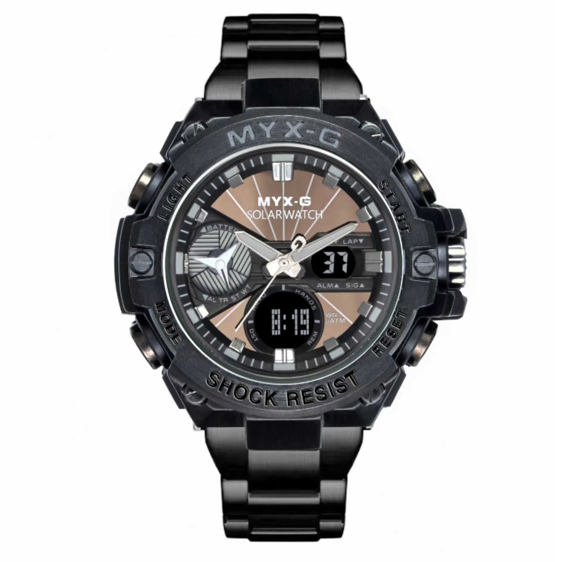 Solar Energy Watch for Men 53mm Endurance Light Kinetic Energy Timer Alarm Clock Rotating Windmill All Steel Men Watch Reloj