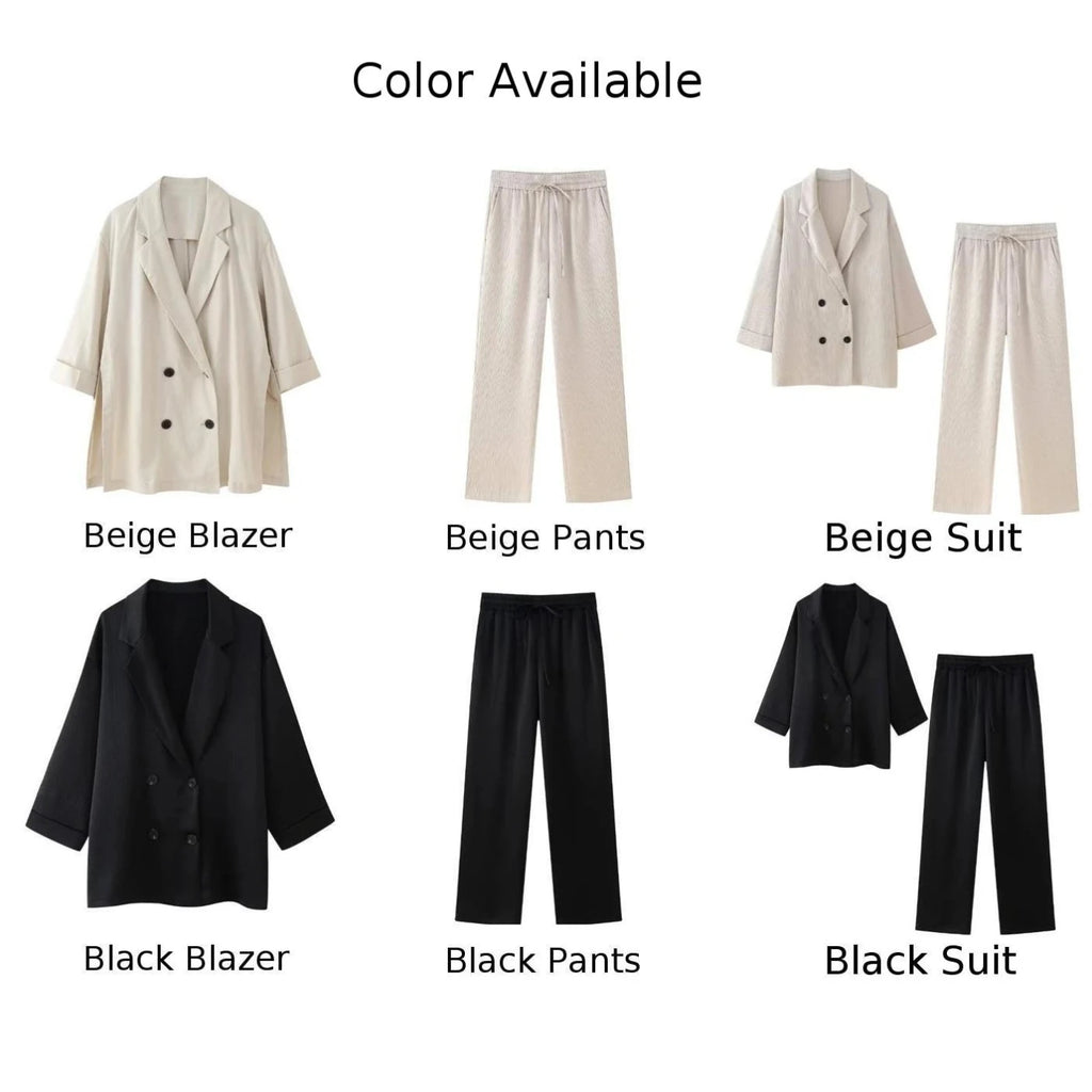 Women Autumn Wrinkle Double Breasted Blazer And Pants Suit Fashion Business Set