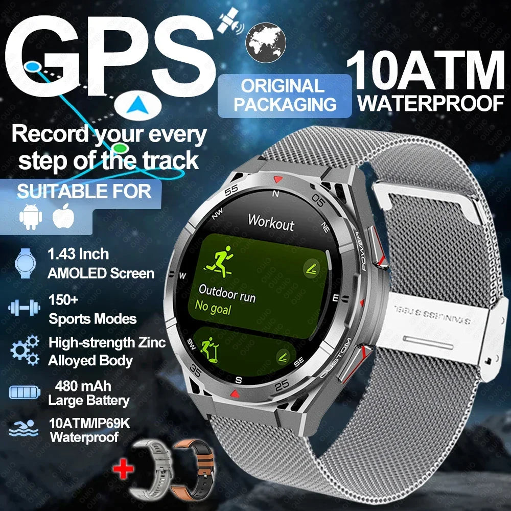 2025 New GPS Dual-Band satellite SmartWatch Men 1.43'' AMOLED Screen Compass Heart Rate BT Call IP69 10ATM Waterproof SmartWatch